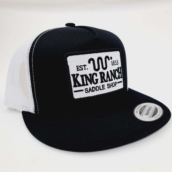 Flat Bill Mesh Snap Back Embroidered Patch Cap Hat Black & White - Picture 3 of 4